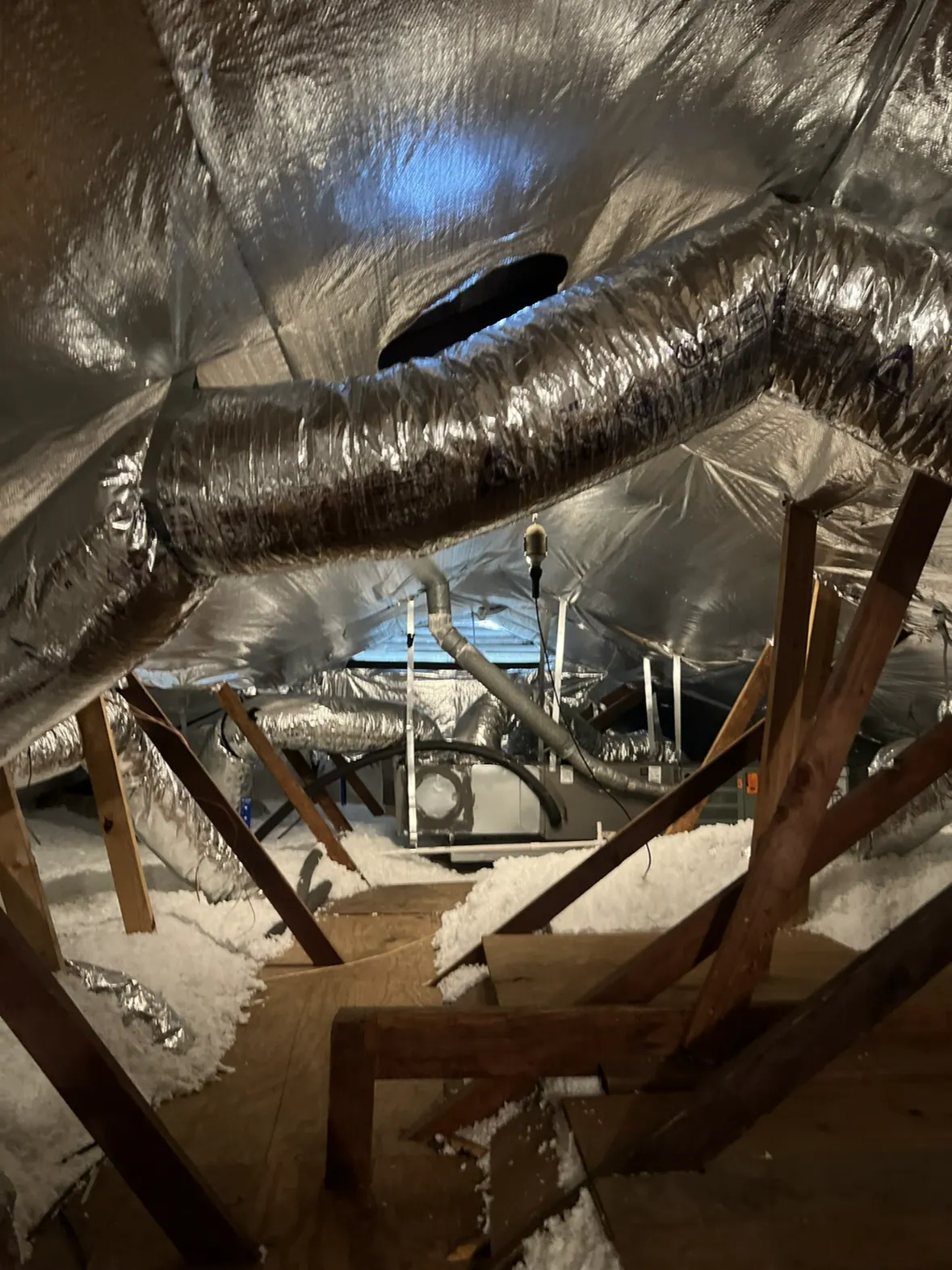 Attic roof assembly and ductwork detail